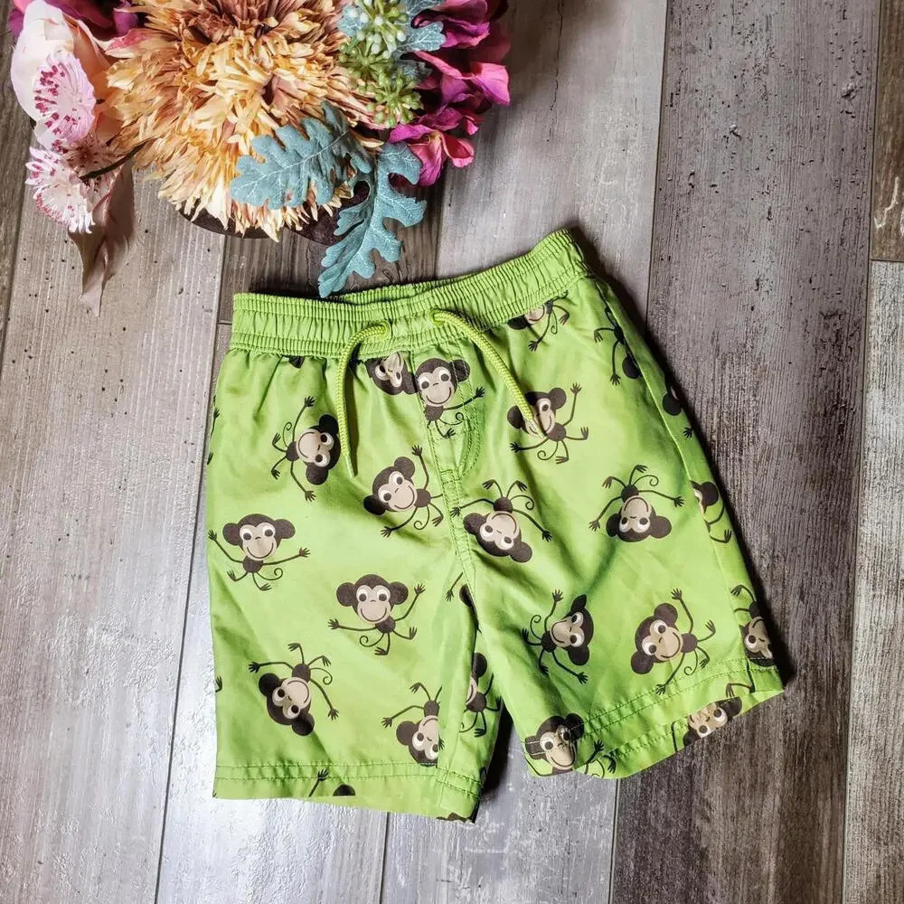Gymboree Green Monkey Swim Trunks 6-12m EUC